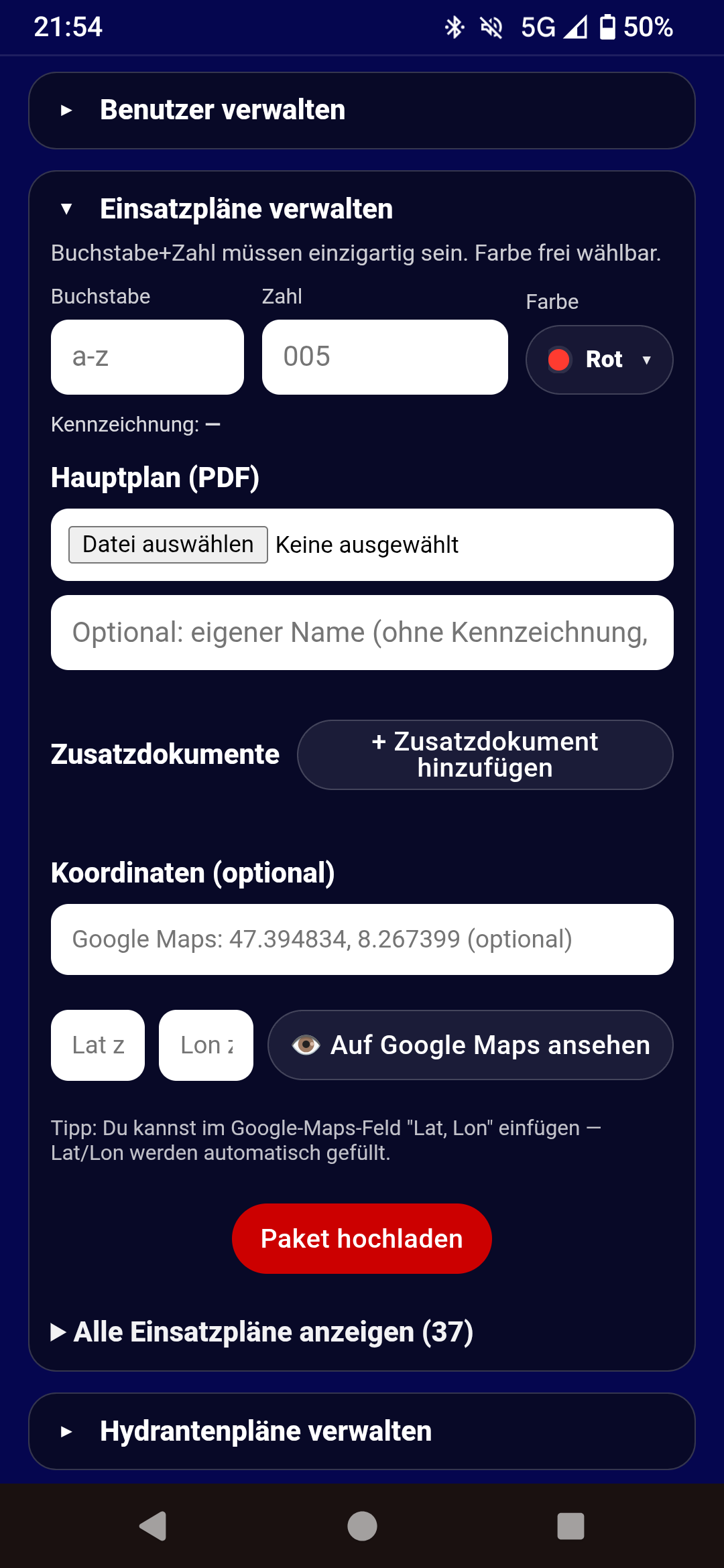 Einsatzpläne verwalten